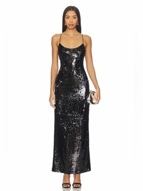 Superdown Revolve Black Sequined Jessie Sleeveless Maxi Dress Size Small NWT